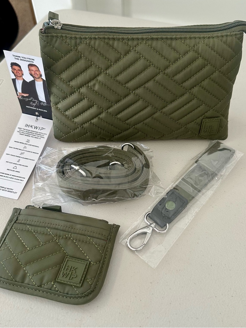 NEW ihkwip Quilted Olive Crossbody Bag or wristlet with Card Wallet